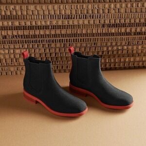 Vivaia Black Knit Chelsea Boots‎ Red Sole Elastic Side Pull Tab Size 7 EU37.5